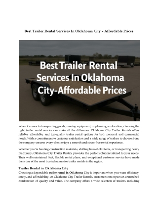 Best Trailer Rental Services In Oklahoma City – Affordable Prices