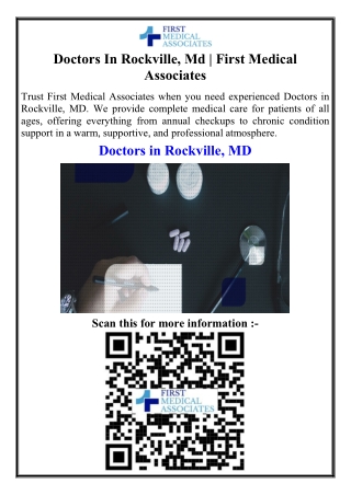 Doctors In Rockville, Md  First Medical Associates
