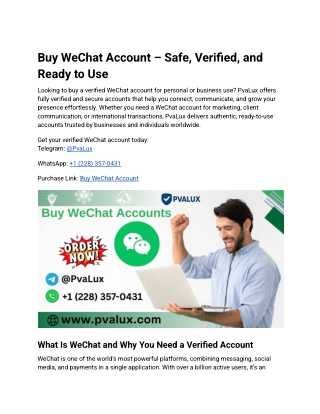 Buy WeChat Account – Safe, Verified, and Ready to Use