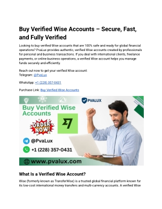 Buy Verified Wise Accounts – Secure, Fast, and Fully Verified