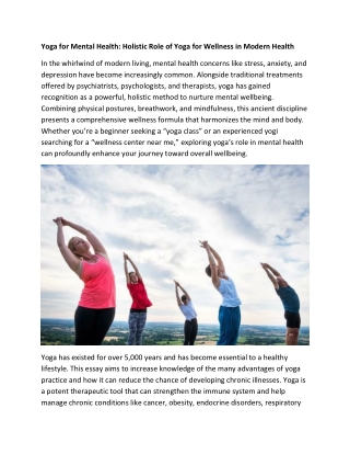 Yoga for Mental Health Holistic Role of Yoga for Wellness in Modern Health