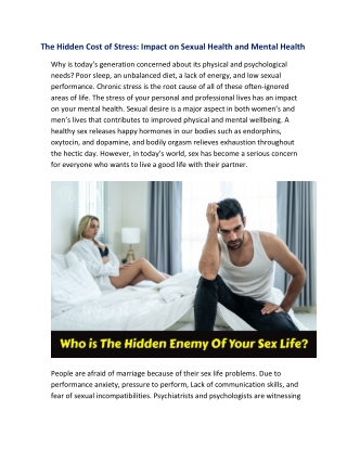 The Hidden Cost of Stress: Impact on Sexual Health and Mental Health