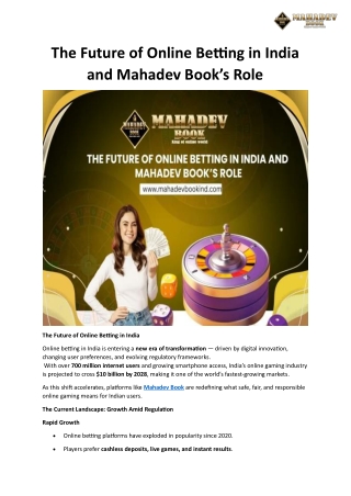 The Future of Online Betting in India and Mahadev Book’s Role