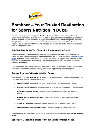Bombbar – Your Trusted Destination for Sports Nutrition in Dubai
