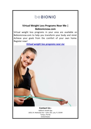 Virtual Weight Loss Programs Near Me  Bebionicnow.com