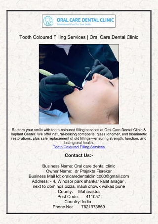Tooth Coloured Filling Services | Oral Care Dental Clinic