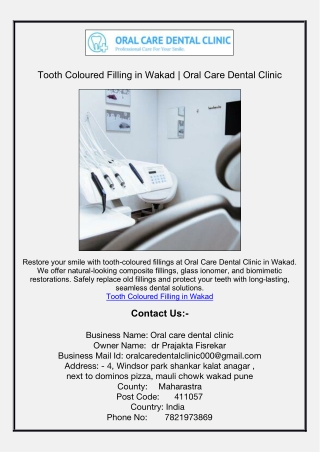 Tooth Coloured Filling in Wakad | Oral Care Dental Clinic
