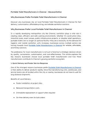 Why Businesses Prefer Portable Toilet Manufacturers in Chennai