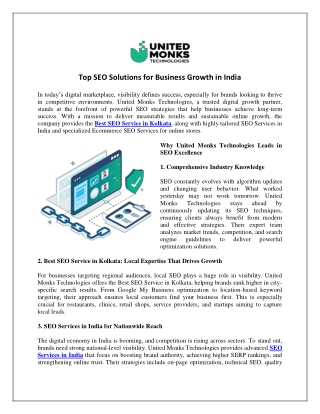 Top SEO Solutions for Business Growth in India