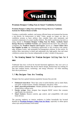 Premium Designer Ceiling Fans & Smart Ventilation Systems