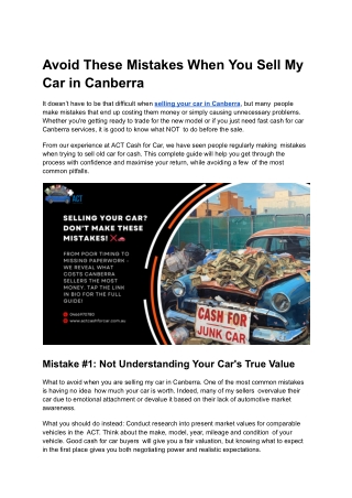 Avoid These Mistakes When You Sell My Car in Canberra