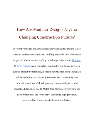 How Are Modular Designs Nigeria Changing Construction Future