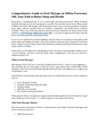 Comprehensive Guide to Oral Therapy in Milton Freewater, OR: Your Path to Better