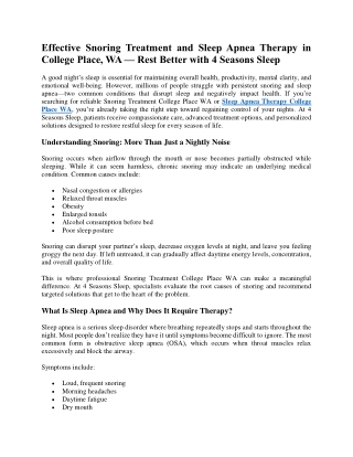 Effective Snoring Treatment and Sleep Apnea Therapy in College Place, WA — Rest