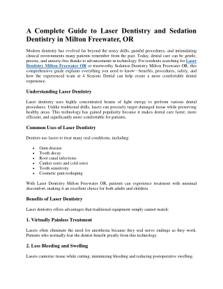 A Complete Guide to Laser Dentistry and Sedation Dentistry in Milton Freewater