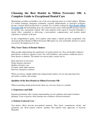 Choosing the Best Dentist in Milton Freewater OR: A Complete Guide
