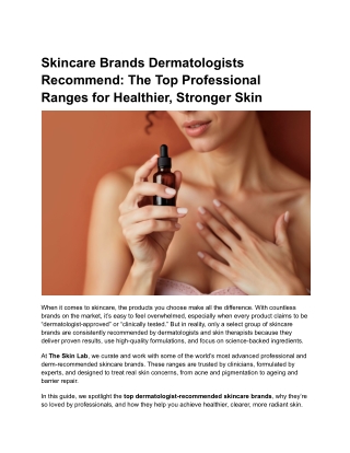 Skincare Brands Dermatologists Recommend: The Top Professional Ranges for Health