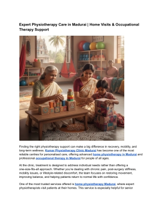 Expert Physiotherapy Care in Madurai |Home Visits & Occupational Therapy Support