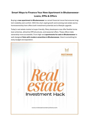 Smart Ways to Finance Your New Apartment in Bhubaneswar- Loans, EMIs & Offers