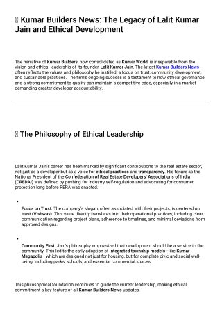 Kumar Builders News: The Legacy of Lalit Kumar Jain and Ethical Development