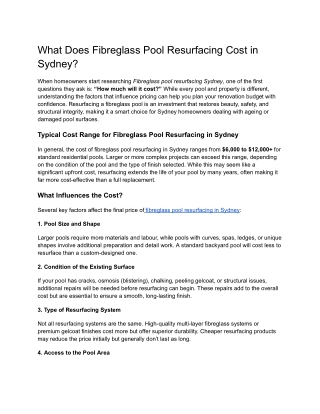 What Does Fibreglass Pool Resurfacing Cost in Sydney