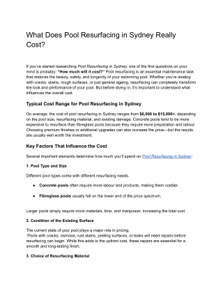 What Does Pool Resurfacing in Sydney Really Cost