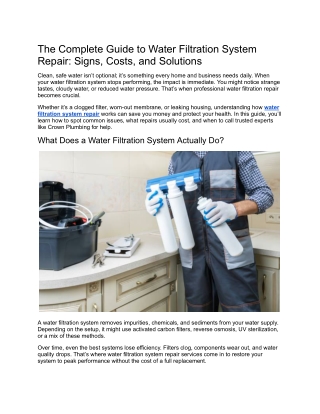 Water Filtration System Troubleshooting & Repair Guide