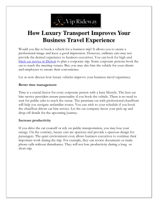 How Luxury Transport Improves Your Business Travel Experience