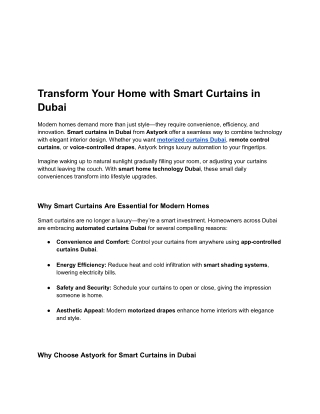 Smart Curtains in Dubai: Upgrade Your Home with Astyork’s Automated Solutions
