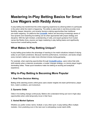 Mastering In-Play Betting Basics for Smart Live Wagers with Reddy Anna