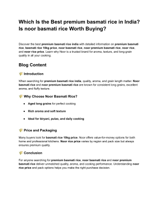 Which Is the Best premium basmati rice in India? Is noor basmati rice Worth Buyi