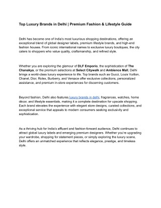 Top Luxury Brands in Delhi | Premium Fashion & Lifestyle Guide