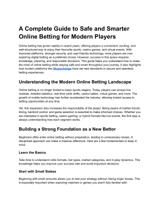 A Complete Guide to Safe and Smarter Online Betting for Modern Players