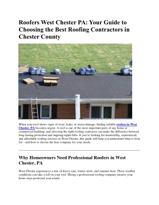 Roofers West Chester PA 2
