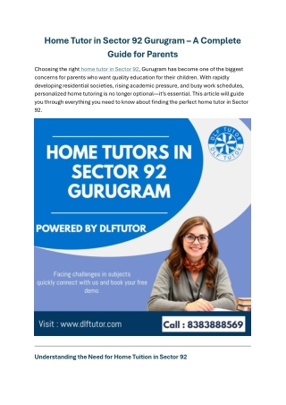 Home Tutor in Sector 92 Gurugram private tutor in Noida