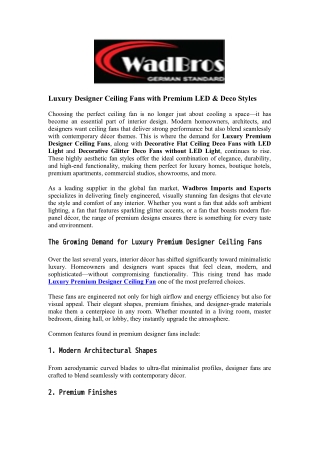 Luxury Designer Ceiling Fans with Premium LED & Deco Styles