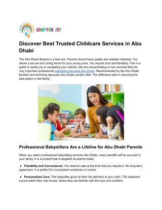 Discover Best Trusted Childcare Services in Abu Dhabi