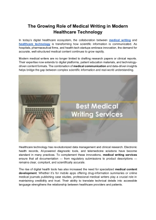 The Growing Role of Medical Writing in Modern Healthcare Technology