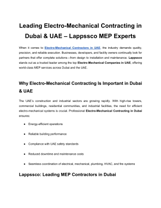 Electro-Mechanical Contractors in UAE_ Complete MEP Solutions by Lappssco