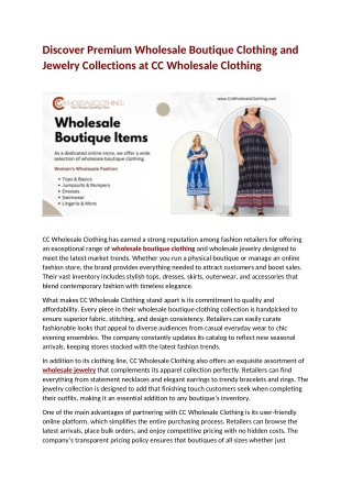Discover Premium Wholesale Boutique Clothing and Jewelry Collections at CC Wholesale Clothing
