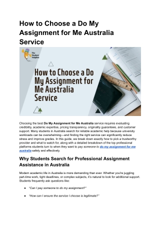 How to Choose a Do My Assignment for Me Australia Service