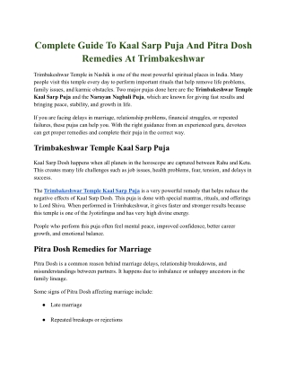 Complete Guide To Kaal Sarp Puja And Pitra Dosh Remedies At Trimbakeshwar