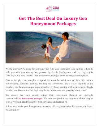 Get The Best Deal On Luxury Goa Honeymoon Packages