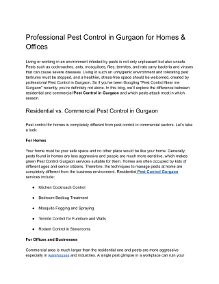 Professional Pest Control in Gurgaon for Homes & Offices