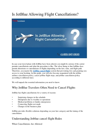 Does JetBlue Allow Flight Cancellations – No?  1-855-547-0830
