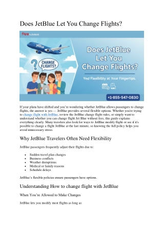 Does JetBlue Let You Change Flights – Call  1-855-547-0830