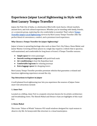 Experience Jaipur Local Sightseeing in Style with Best Luxury Tempo Traveller