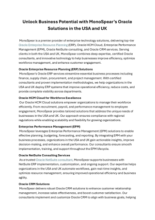 Unlock Business Potential with MonoSpear’s Oracle Solutions in the USA and UK