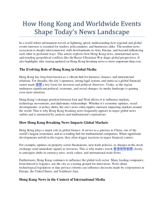 How Hong Kong and Worldwide Events Shape Today