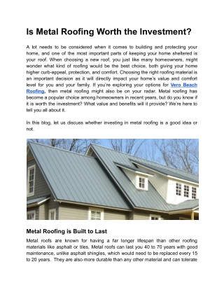 Is Metal Roofing Worth the Investment_